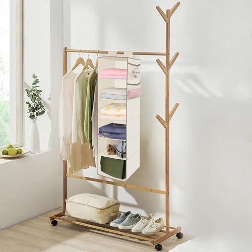 Image of MAX Houser 6 Tier Shelf Hanging Closet Organizer, Closet Hanging Shelf with 2 Widen Straps for Storage, Foldable (Beige2) | Shelf