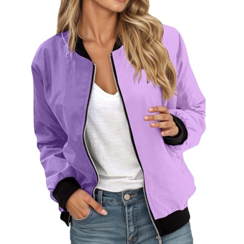 Genérico Chaqueta De Entretiempo Mujer Chaqueta deportiva corta informal holgada con capucha y cremallera ligera para actividades al libre y uso diario (Purple, L)