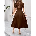 shasmi girls womens solid color v neck a line maxi dress for women new year party outfit waist cinched puff sleeve western elegant casual wear dress 246