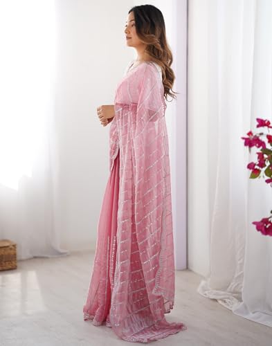 Image of SIRIL Women's Shimmer Chiffon Sequence Embroidery Saree With Unstitched Blouse Piece for Wedding and Parties