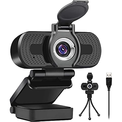 LarmTek Full HD webcam 1080p video camera with webcam cover,USB webcam with built in microphone, mini plug and play for desktop, notebook, PC, ideal for conferences, live transmissions and video calls Cover
