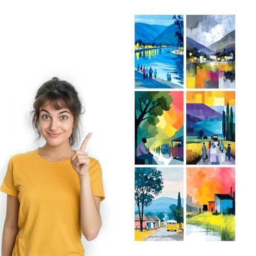 Image of SiddArtify Abstract Landscape Wall Art Prints Set - Modern People Poster Decor for Living Room Bedroom Office - 12x18 inch Sticker Pack of 6