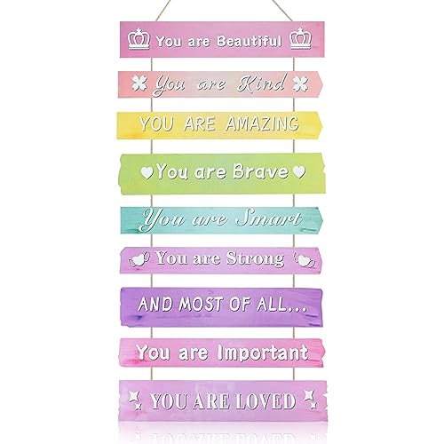 Inspirational Phrase Wall Art, Motivational Wall Art Bedroom Decor, Rainbow Wall Hanging Sign for Girls Gift, Positive Phrases Wall Decoration Wood Sign for Bedroom, Nursery, College Dorm