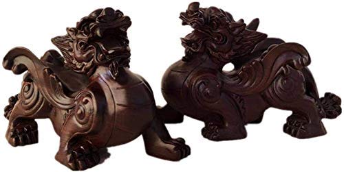 Statues Feng Shui Pi Xiu en bois noir pour salon et bureau zen