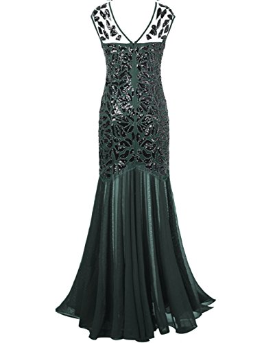 Image of PrettyGuide Women 's 1920s Black Sequin Gatsby Maxi Long Evening Prom Dress