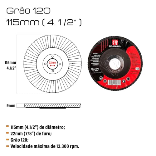 ELITE SUPERFLEX - Kit 10 Discos de Lixa Flap de Fibra 115mm 4” Grão 120
