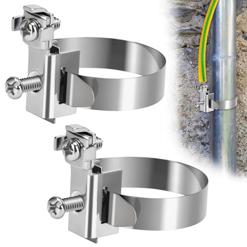 Erdungsklemme Erdungsband Erdungsschelle Banderdungsschelle Erdungsbandschelle aus Edelstahl Verzinkt 2Stk 8-52mm für Verteiler Kabelbindung Blitzschutz(2, 8-52mm)