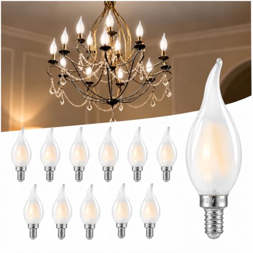 Decoaui C11 Frosted Chandelier Light Bulbs, 60W 4000K Dimmable, 12 Pack