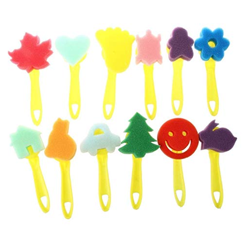 12 esponjas coloridas de diferentes formas para niños y niños de alta calidad para manualidades y pintura, sellos duraderos