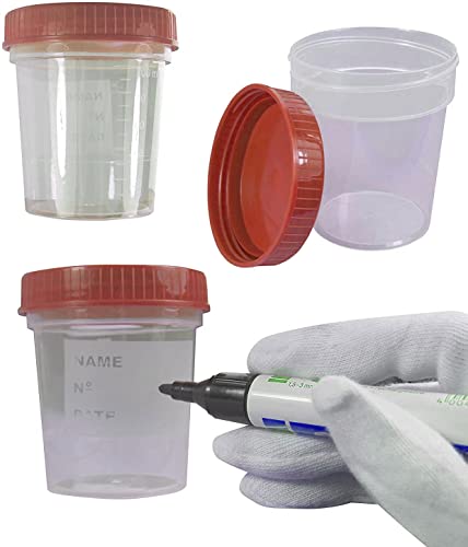 SUMEDTEC 10er Pack (120 ml) sterile Urin-Analyse-Behälter mit luftdichtem Deckel und Namensschild.