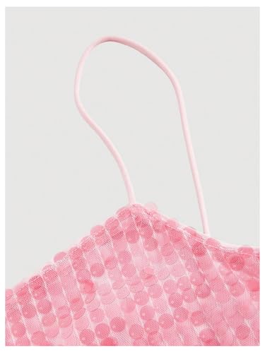 MakeMeChic Women's Y2K Sequin Top Sparkly Spaghetti Strap Top Glitter Party Clubwear Cami Top4