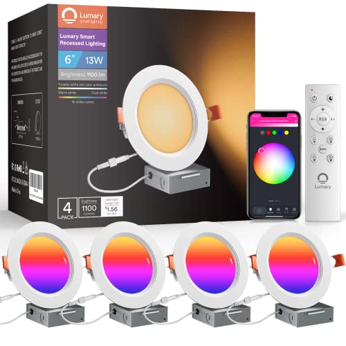 Lumary 6 Inch Smart WiFi Recessed Lights 13W Smart Recessed Lighting Ultra-Thin and Anti-Glare Trim Smart LED Recessed Light RGBWW with Junction Box Work with Alexa/Google Assistant/BT Controller 4PCS Lumary 6 Inch Smart WiFi Recessed Lights 13W Smart Recessed Lighting Ultra-Thin and Anti-Glare Trim Smart LED Recessed Light RGBWW with Junction Box Work with Alexa/Google Assistant/BT Controller 4PCS