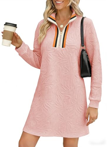 Image of BLENCOT Women's Dress Zip Up Stand Neck Pullover Sweatshirt Mini Dresses