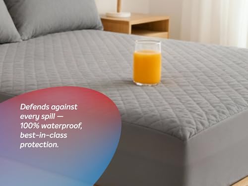 Image of Sleepwell Luxe Shield Mattress Protector | Ultrasonic Micro Peach Fabric |100% Waterproof Protection | Ultra Soft | Laser Stitch Quilting | Breathable & Moisture Wicking | Hypoallergenic | 75 x 72