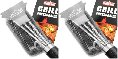 Image of GRILLART Grill Brush and Scraper BBQ Brush for Grill, Safe 18 inch Stainless Steel Woven Wire 3 in 1 Bristles Grill Cleaning Brush, BR-4516 (Pack of 2)