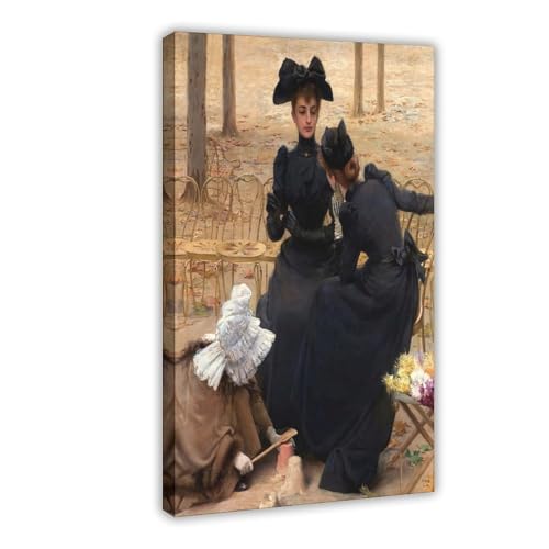 Poster Conversation au Luxembourg par Boldini Tableau Toile Décoration Murale Cadre