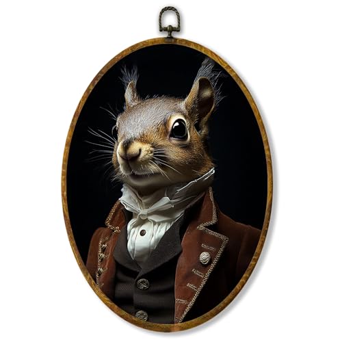 XPH Vintage Renaissance Style Squirrel Oval Wall Art Framed, Squirrel