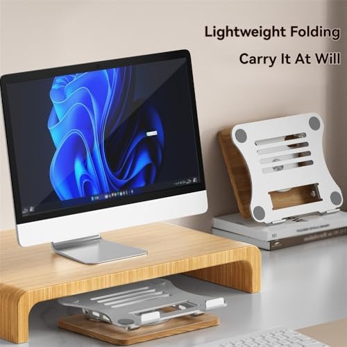 Soporte para portátil ergonómico contra dolor cervical con base de madera y giro de 360 grados 7