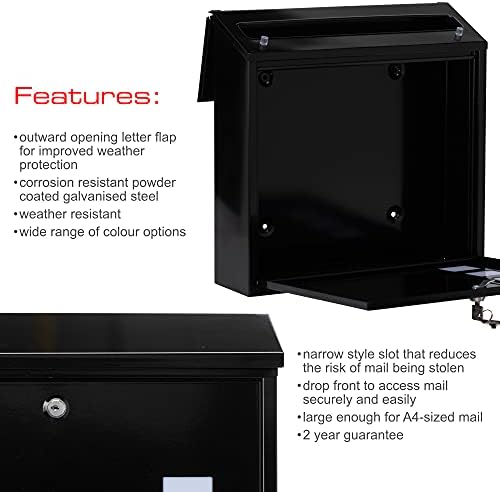 Sterling MB08BK Burg Wächter Aire Wall Mounted Galvanised Steel Lockable Weatherproof Post Box - Black - 37x36x11cm