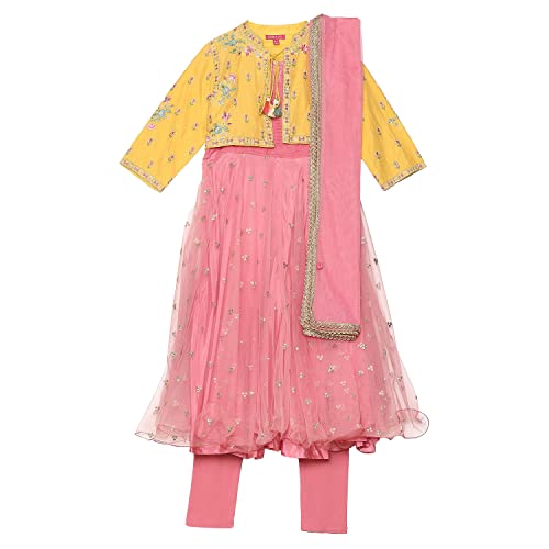 Image of BIBA Girl Cotton Anarkali Solid Suit Set