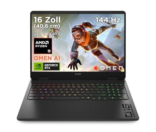 OMEN Gaming Laptop, 16 WUXGA Display 1920×1200, 16:10, 144Hz, AMD Ryzen 9 8940HX, NVIDIA GeForce RTX 5070, 32GB RAM, 1TB SSD, Win 11, 4-Zonen-RGB-QWERTZ Wi-Fi 6, Shadow Black, inkl. 3 Monate GamePass
