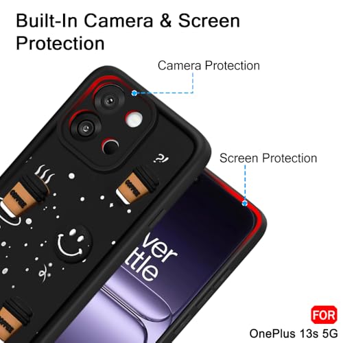 Image of TheGiftKart Back Cover Case for OnePlus 13s 5G | Cute Fun Cartoon 3D Smiley Coffee Case | Full Camera Protection | Shockproof Back Cover Case for OnePlus 13s 5G (Silicone, Black)