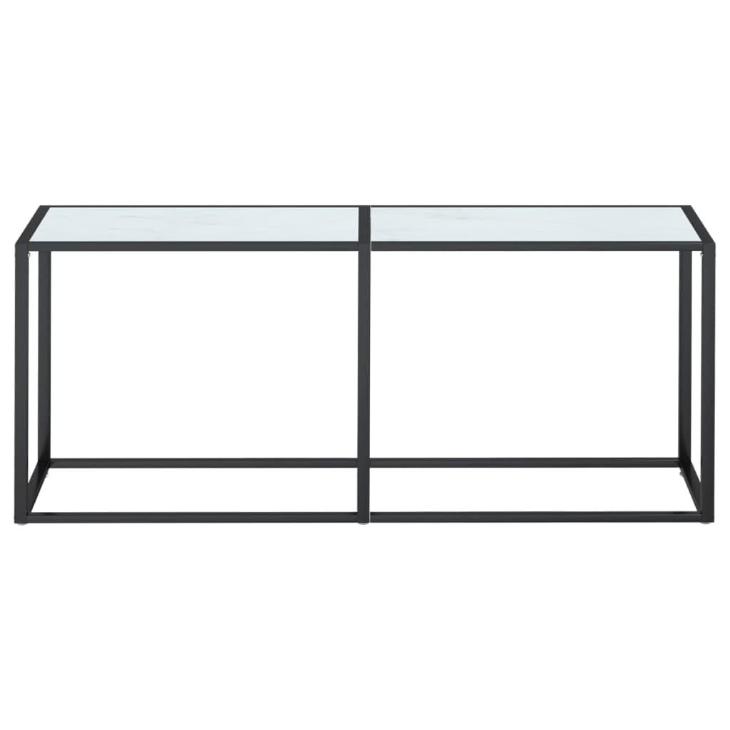 Stolik konsolowy, biały, wygląd marmuru, 180 x 35 x 75,5 cm, szkło hartowane, stal malowana proszkowo, stolik pomocniczy, stolik do odkładania do salonu, sypialni, korytarza, ze stabilną