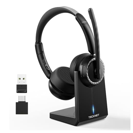 TECKNET V5.3 Bluetooth Headset mit Mikrofon, Wireless Headset mit AI Noise Cancelling Mikrofon, Ladestation, USB-Dongle, 55+ Std. Akku, Wiederaufladbar On-Ear Kopfhörer für Büro, Home, Callcenter