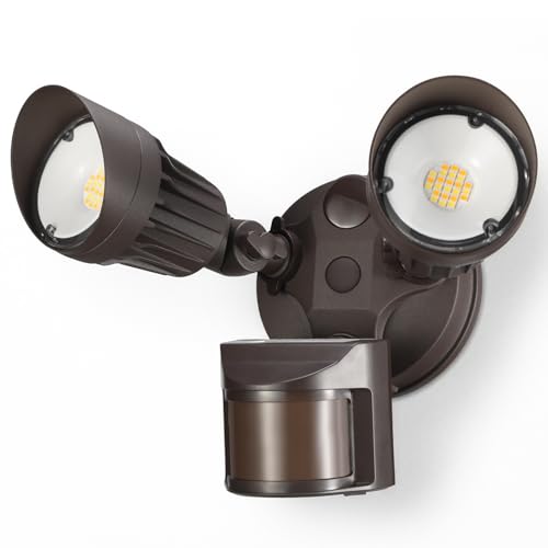 LEONLITE 3CCT LED Security Light, Motion Sensor Outdoor Lights, Dusk to Dawn, ETL Listed, Adjustable Heads, 3000K4000K5000K Selectable, Motion Detector Flood Light, Aluminum, IP65 Waterproof, Bronze