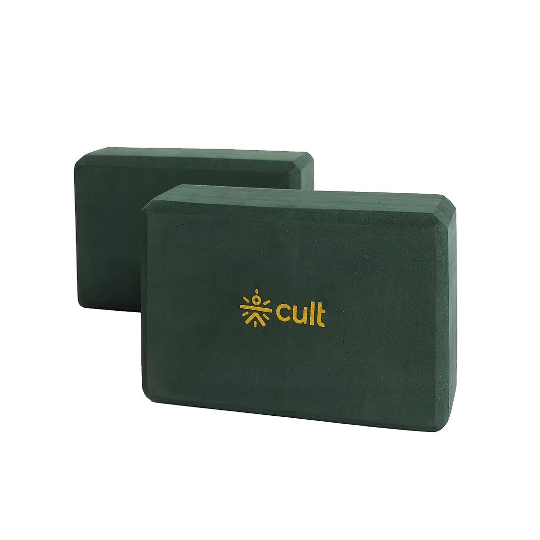 Cult EVA Yoga Blocks Set of 2 (80mm) Green – Non-Toxic, Eco-Friendly Foam Blocks with Anti-Skid Grip, Lightweight & Durable Props for Yoga, Pilates, Stretching, Balance & Home Workout Support