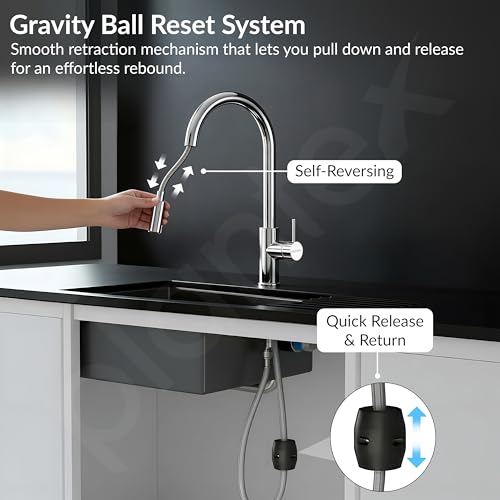 Image of Plantex Pull-Down Kitchen Sink Tap /304 Stainless Steel Sink Tap for Kitchen Basin with 360⁰ Swivel Spout /Kitchen Sink Faucet- (1062, Chrome)