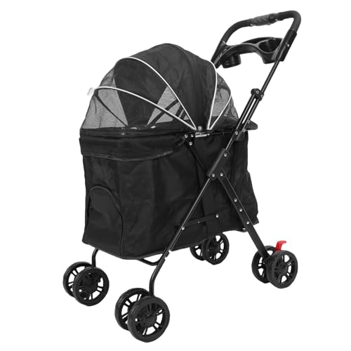 RiToEasysports Cochecito para Mascotas, Cochecito Plegable para Perros Grande, Transportador para Mascotas con Ruedas Giratorias 360 con Dosel de Malla Transpirable y Bandeja Extraíble para (BLACK)