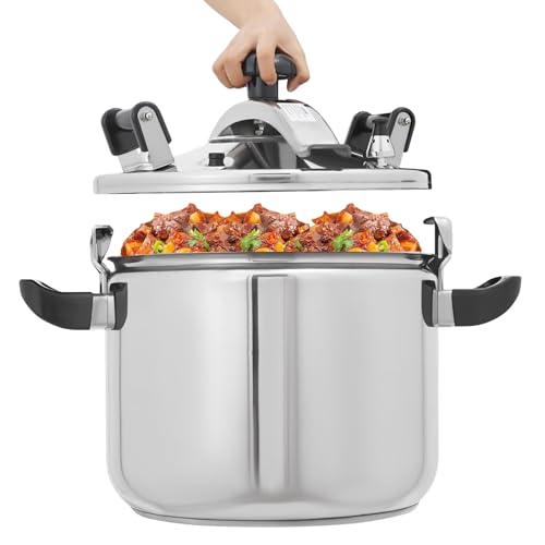 Olla a presión de acero inoxidable, olla comercial de 40 litros con válvulas dobles, cocción rápida de alta presión, compatibilidad múltiple de estufas para uso doméstico y restaurante