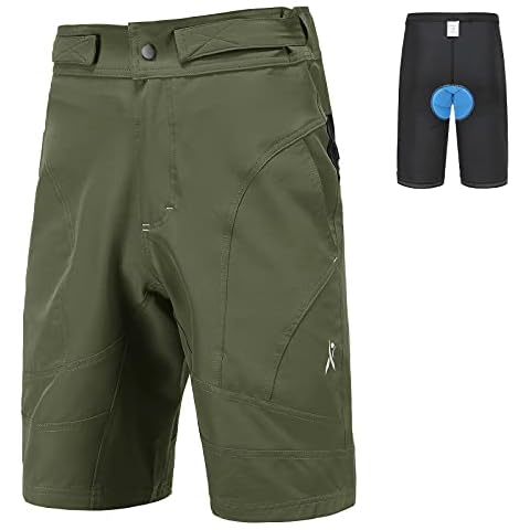 PRIESSEI Men's Cycling Shorts with Padding, 3D Padded Bicycle MTB Bike Shorts with Pockets Loose Fit - green - Small Cover