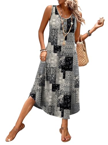 Image of WIHOLL Summer Dresses for Women 2026 Button Front Sleeveless Casual Midi Dress Beach Vacation Sundresses with Pockets