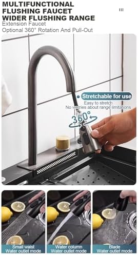 Stainless Steel Laundry Sink with Cabinet, Hot & Cold Faucet, Waterfall Outlet, Ideal for Indoor/Outdoor Use, Utility Room, Garage, Laundry (Gray, 75x45x78cm)