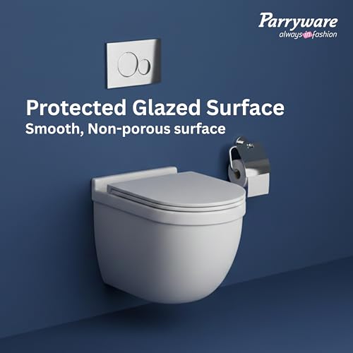 Image of Parryware SUPERIO Ceramic Wall Hung Western Commode for Bathroom | Rimless Washdown Flush Commode with Slim & Soft Closing Toilet Seat | Round Wall Mount Ewc | Space Saving | C890X