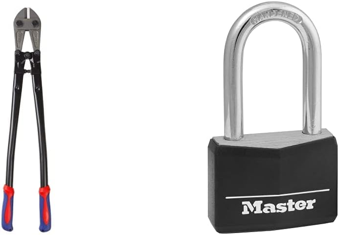 WORKPRO W017007A Bolt Cutter, Bi-Material Handle with Soft Rubber Grip, 30", Chrome Molybdenum Steel Blade & Master Lock 141DLF Covered Aluminum Padlock with Key, Black