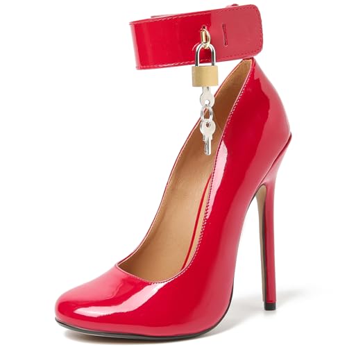 F&A LOVING Women's 6 Inch Stiletto Heel Fetish Pump with Lock and Key
