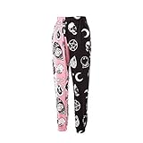 SKZZVI Damenmode Bedruckte Elastic Waist Color Block Street Loose Jogginghose mit Taschen (Black and Pink Skull, L, l)