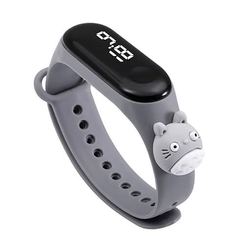 DealFry Creative Design Silicone Smart Digital Watches with Touch Button, Latest Collection LED Bracelet Watch with Cartoon Character for Kids, Boys and Girls (Pack-1 | Grey - Kitty)
