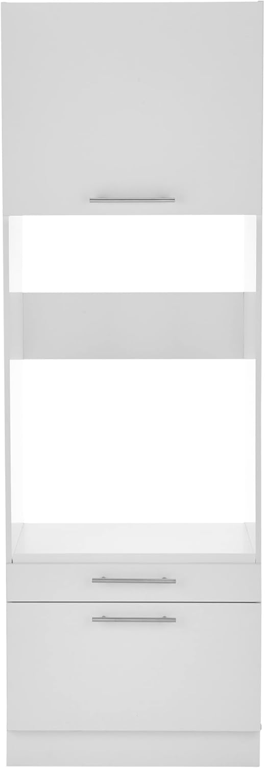 Front view of the cabinet during assembly with an open top compartment and drawer