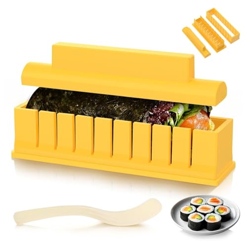 Sushi Maker DIY Sushi Making Kit with Mold and Rice Spoon Easy to Use for Home Use Ideal for Beginners(Yellow,1 Set)