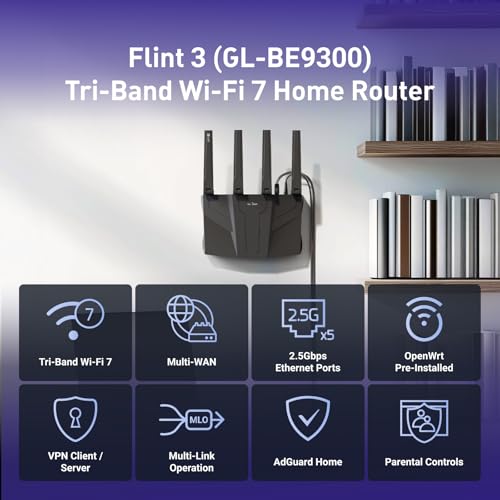 GL.iNet Flint 3 Tri-Band WiFi 7 Router - High-Speed 6GHz Gaming - Image 2