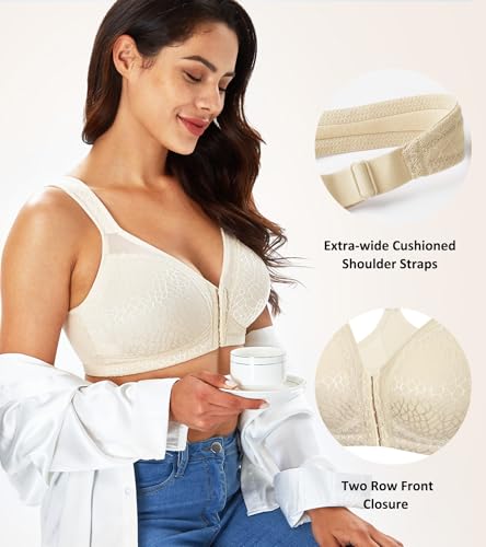 Image of Lemorosy Women's Plus Size Full Coverage Front Closure Posture Back Unpadded Wireless Double Support Minimizer Bra