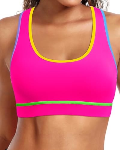 Image of Holipick Women's Sports Bra Bikini Tops Racerback Swim Top Scoop Neck Bathing Suits Top Modest Padded Crop Tops Swimsuit Only