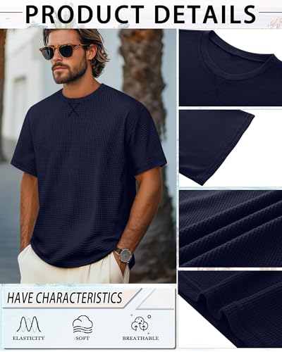 Riyiper 3 Pack Men's Big and Tall Waffle Knit T-Shirts XL-5XL Casual Textured Summer Short Sleeve Tops Crew Neck Basic Tee2