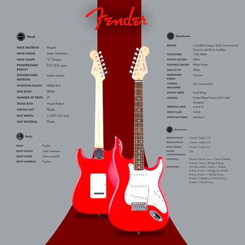 fender squier stratocaster - torino red bundle with amplifier gig bag strap instrument cable picks and austin bazaar instructional dvd