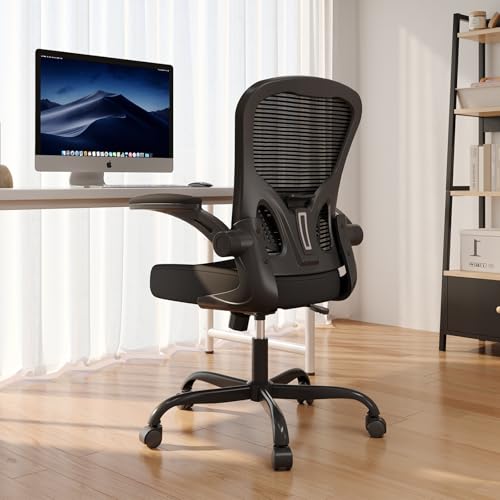 Office Chair, Ergonomic Desk Chairs 330LBS Capacity High Back Mesh Computer Chair with Flip-up Armrests, Comfy Work Chair with Adjustable Lumbar Support Matte Black