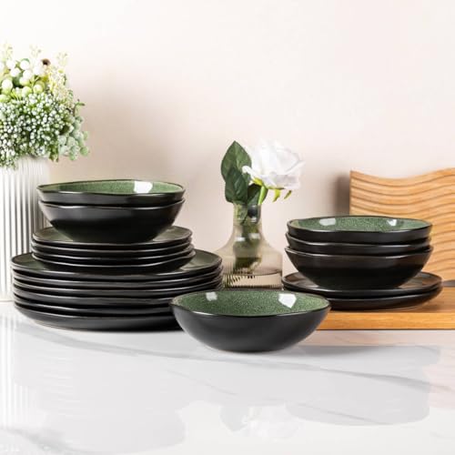Image of AmorArc Ceramic Dinnerware Sets for 4, 12Pcs Plates and Bowls Sets Dishes | Stoneware Handmade Reactive Glaze Dinner Set, Highly Scratch Resistant | Dishwasher & Microwave Safe Dishware